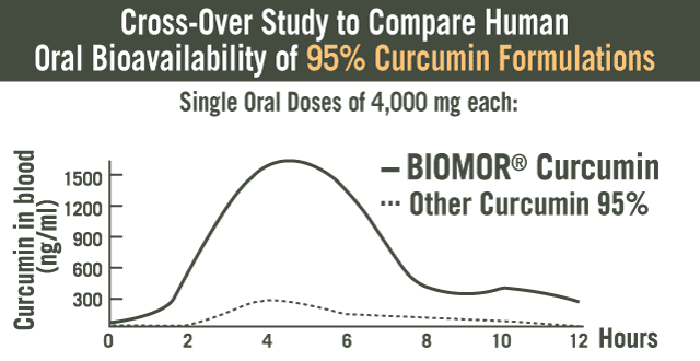 Graph of BIOMOR Curcumin compared with other curcumin 95 percent extracts.